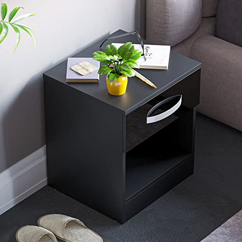 Vida Designs 1 Drawer High Gloss Nightstand Bedside Cabinet (Black)