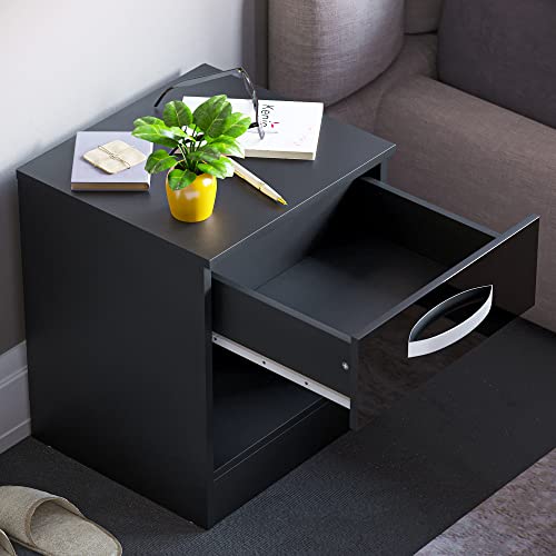 Vida Designs 1 Drawer High Gloss Nightstand Bedside Cabinet (Black)