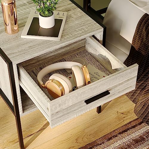 Vida Designs Brooklyn Bedside Cabinet Nightstand Side Table Industrial Bedroom Furniture Storage (Grey, 1 Drawer)