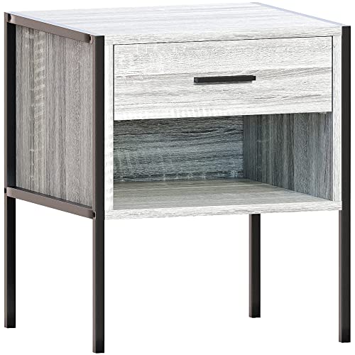 Vida Designs Brooklyn Bedside Cabinet Nightstand Side Table Industrial Bedroom Furniture Storage (Grey, 1 Drawer)