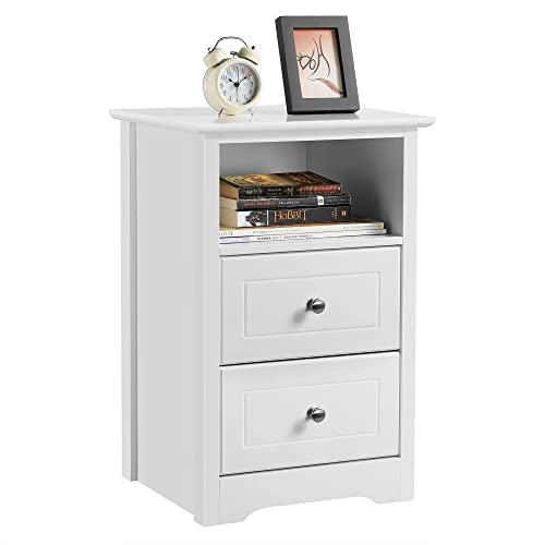 Yaheetech White Bedside Cabinet, Nightstand Bedside Table with 2 Drawers & Cupboard, Wood Side End Table Storage Unit for Bedroom Living Room Furniture, 35x40x61cm