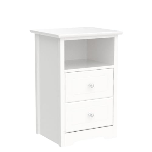 Yaheetech White Bedside Cabinet, Nightstand Bedside Table with 2 Drawers & Cupboard, Wood Side End Table Storage Unit for Bedroom Living Room Furniture, 35x40x61cm