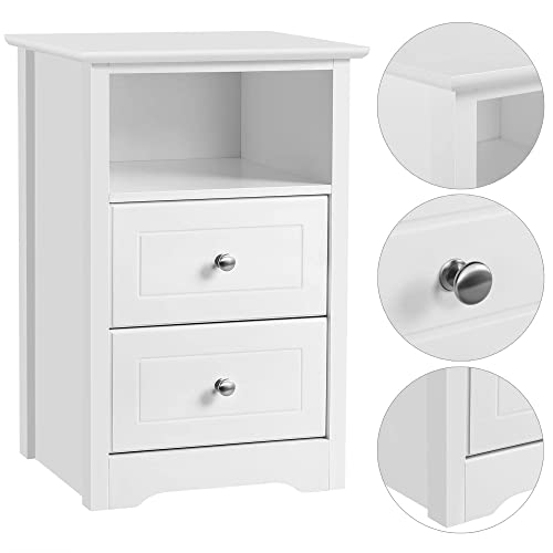 Yaheetech White Bedside Cabinet, Nightstand Bedside Table with 2 Drawers & Cupboard, Wood Side End Table Storage Unit for Bedroom Living Room Furniture, 35x40x61cm