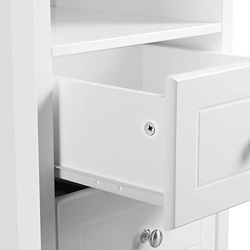 Yaheetech White Bedside Cabinet, Nightstand Bedside Table with 2 Drawers & Cupboard, Wood Side End Table Storage Unit for Bedroom Living Room Furniture, 35x40x61cm