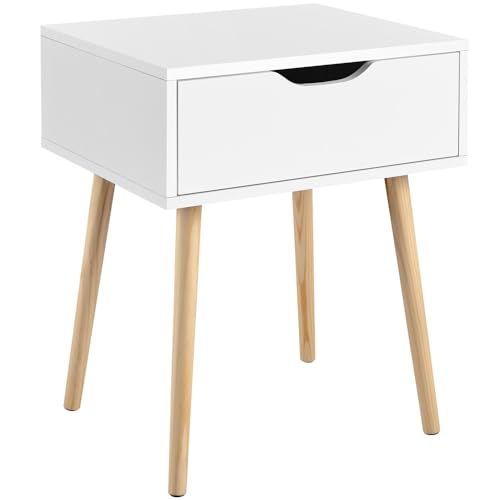 Yaheetech Bedside Table Wooden Nightstand Cabinet with 1 Drawer Side Table End Table Storage Unit for Living Room Bedroom Furniture, 41 * 48.5 * 57.5cm
