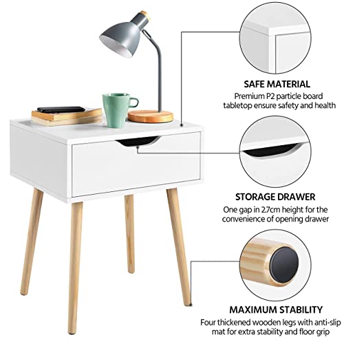 Yaheetech Bedside Table Wooden Nightstand Cabinet with 1 Drawer Side Table End Table Storage Unit for Living Room Bedroom Furniture, 41 * 48.5 * 57.5cm