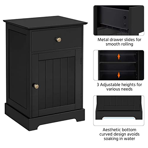 Yaheetech Black Bedside Table with Door & Drawer, Wooden Side Table End Table with Adjustable Shelf, Nightstand Storage Bedside Cabinet for Bedroom/Living Room/Guest Room, Home Furniture