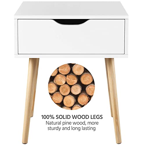 Yaheetech Bedside Table Wooden Nightstand Cabinet with 1 Drawer Side Table End Table Storage Unit for Living Room Bedroom Furniture, 41 * 48.5 * 57.5cm