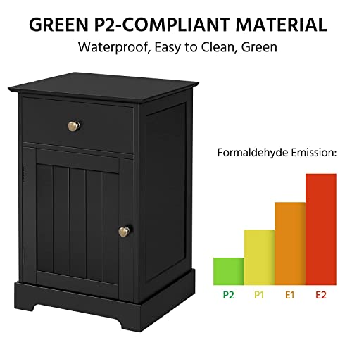 Yaheetech Black Bedside Table with Door & Drawer, Wooden Side Table End Table with Adjustable Shelf, Nightstand Storage Bedside Cabinet for Bedroom/Living Room/Guest Room, Home Furniture