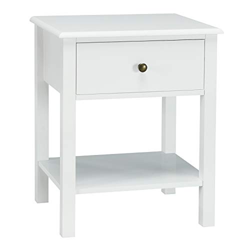COSTWAY Bedside Table, Wooden Nightstand End Sofa Side Table with Drawer and Storage Shelf, Modern Bedside Cabinet Accent Coffee Tea Table for Living Room Bedroom Office (1, White)