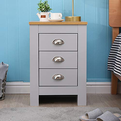 Yaermei Homeke 2/3 Drawers Bedside Table Nightstand Chest of Drawers Bedroom Furniture 2 Colors (3-drawers set-Grey)