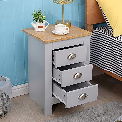 Yaermei Homeke 2/3 Drawers Bedside Table Nightstand Chest of Drawers Bedroom Furniture 2 Colors (3-drawers set-Grey)