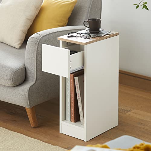 SoBuy FBT111-WN, Bedside Table Nightstand Side Table End Table Sofa Table Telephone Table Lamp Table with Drawer, White & Natural