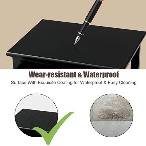 COSTWAY Bedside Table, Solid Wood Nightstand End Sofa Side Table with Drawer and Wicker Basket, Shabby Chic Slim Bedside Cabinet Accent Tea Tables for Living Room Bedroom, 28x31x45cm (1PCS, Black)