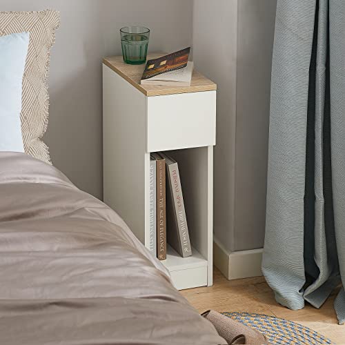 SoBuy FBT111-WN, Bedside Table Nightstand Side Table End Table Sofa Table Telephone Table Lamp Table with Drawer, White & Natural