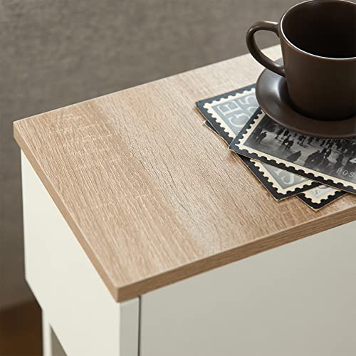 SoBuy FBT111-WN, Bedside Table Nightstand Side Table End Table Sofa Table Telephone Table Lamp Table with Drawer, White & Natural