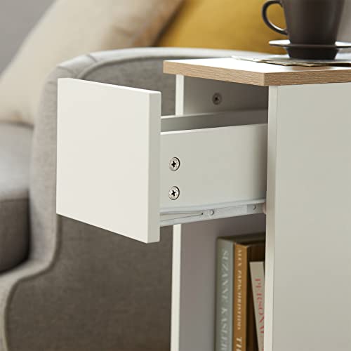 SoBuy FBT111-WN, Bedside Table Nightstand Side Table End Table Sofa Table Telephone Table Lamp Table with Drawer, White & Natural