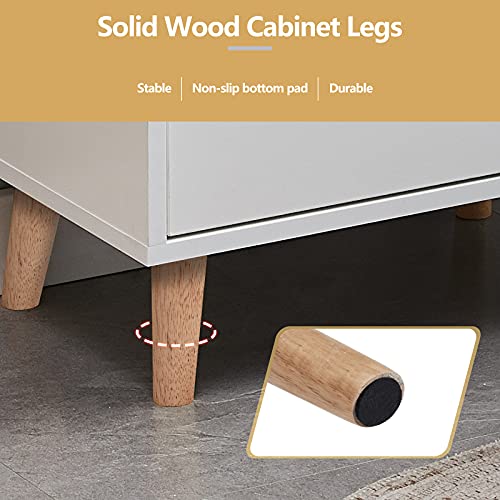 TUKAILAi White Modern Bedside Table with Drawers, Open Storage & Solid Wood Legs, Cabinet Storage Unit Nightstands with 2 Drawers and Open Side Storage