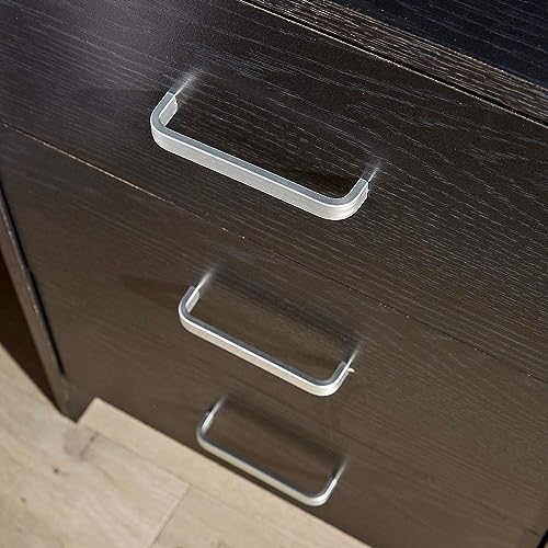 Home Source Bedside Table Black 3 Drawer Bedside Cabinet Night Stand Metal Runners Silver Handles