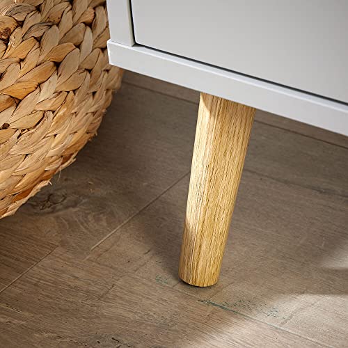 Home Source Grey 2 Drawer Bedside Cabinet Wooden Side Lamp Table Nightstand Scandi Legs, Small