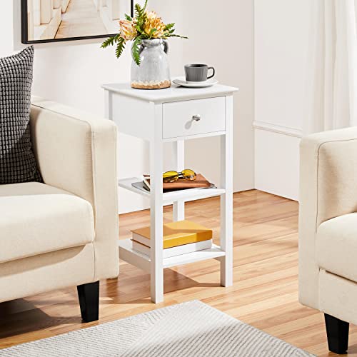 Yaheetech 2pcs Bedside Tables, Narrow Nightstand Cabinet with Storage, Set of 2 Wooden Sofa Side Table with 1 Drawer & 2 Shelves for Living Room/Bedroom/Hallway/Lounge/Small Space, White, 35×35×70cm