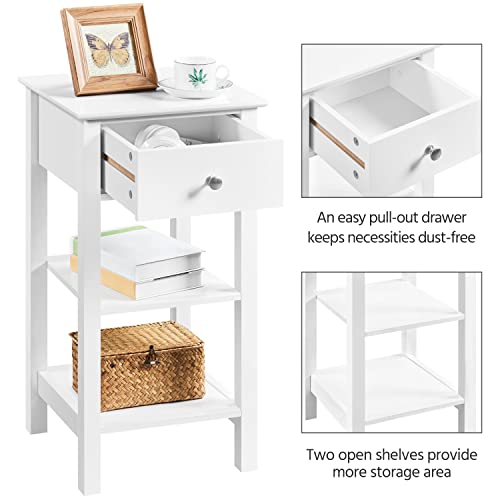 Yaheetech 2pcs Bedside Tables, Narrow Nightstand Cabinet with Storage, Set of 2 Wooden Sofa Side Table with 1 Drawer & 2 Shelves for Living Room/Bedroom/Hallway/Lounge/Small Space, White, 35×35×70cm