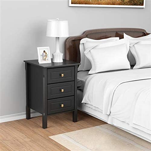 Yaheetech Black Bedside Table Set of 2PCs, Wooden Nightstands with 3 Drawers, Chest of 3 Drawers for Bedroom/Living Room/Hallway, 40x40x60cm