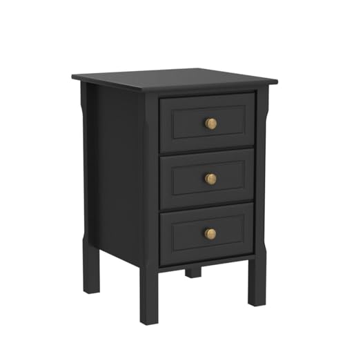 Yaheetech Black Bedside Table Set of 2PCs, Wooden Nightstands with 3 Drawers, Chest of 3 Drawers for Bedroom/Living Room/Hallway, 40x40x60cm