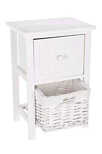 FiNeWaY Fully Assembled White Shabby Chic Bedside Cabinet Unit Table W Wicker Basket Storage Bathroom Bedroom (White)