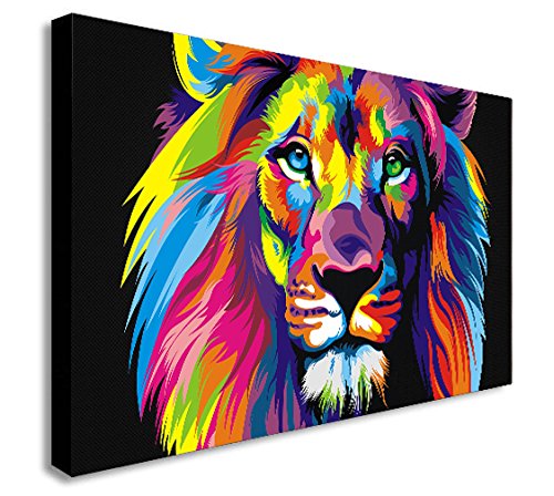 Lion Abstract Pop Art Canvas Wall Art Framed Print - Various Sizes (A1 32X24inch)