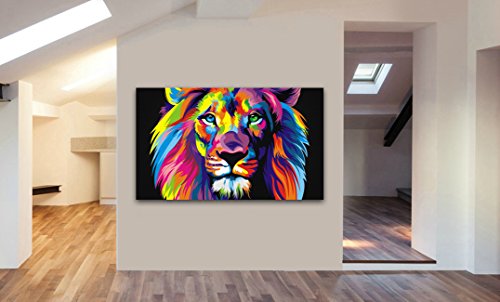 Lion Abstract Pop Art Canvas Wall Art Framed Print - Various Sizes (A1 32X24inch)
