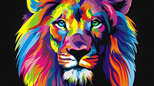 Lion Abstract Pop Art Canvas Wall Art Framed Print - Various Sizes (A1 32X24inch)