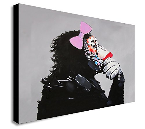Banksy - Female Monkey Gorilla Chimp Thinker Canvas Wall Art Print- Various Sizes (A1 32x24 inches)