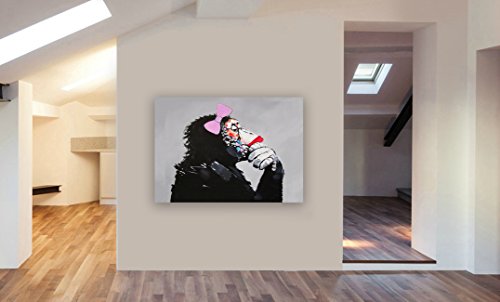 Banksy - Female Monkey Gorilla Chimp Thinker Canvas Wall Art Print- Various Sizes (A1 32x24 inches)