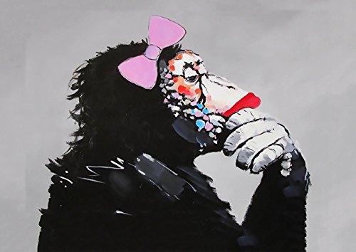 Banksy - Female Monkey Gorilla Chimp Thinker Canvas Wall Art Print- Various Sizes (A1 32x24 inches)