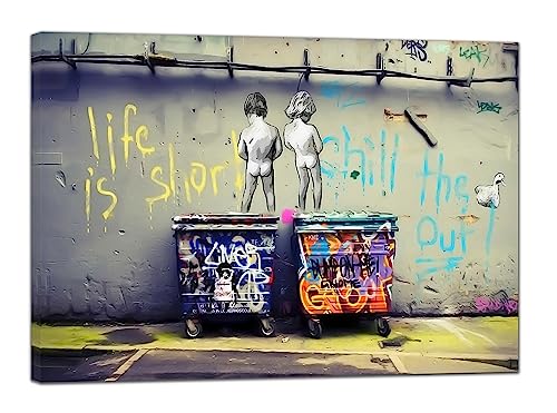 ARTSPRINTS Banksy LIfe is short kids Art Reprint on Framed Canvas Wall Art Home Decoration 24’’ x 16 inch -38mm depth