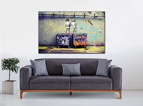 ARTSPRINTS Banksy LIfe is short kids Art Reprint on Framed Canvas Wall Art Home Decoration 24’’ x 16 inch -38mm depth