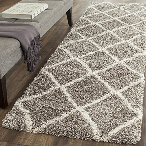 Safavieh Hudson Shag Collection SGH281A, 5.1 cm Thick Diamond Grid Rug, 25.4 x 35.6 cm Modern 2' 3" x 16' Grey/ivory.