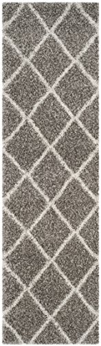Safavieh Hudson Shag Collection SGH281A, 5.1 cm Thick Diamond Grid Rug, 25.4 x 35.6 cm Modern 2' 3" x 16' Grey/ivory.
