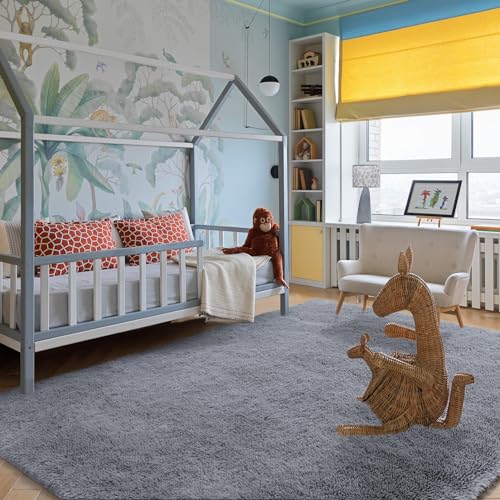 XSIVOD Grey Ultra Soft Floor Carpet, Luxury Fluffy Shag Lounge Area Rug Ideal for Living Room, Bedroom, Nursery, Kids Baby Room, 120x160cm