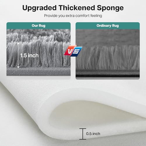 Aspire Homeware Rugs Living Room - Grey Area Rugs for Bedroom Anti Slip - Modern Super Soft Thick Pile Small Fluffy Shaggy Rug Non Shedding, 50cm x 80 cm