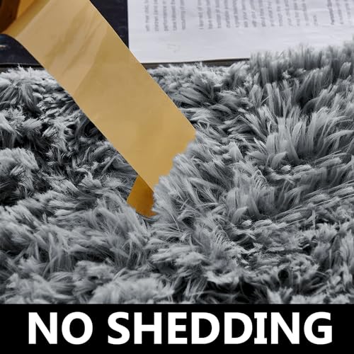 Aspire Homeware Rugs Living Room - Grey Area Rugs for Bedroom Anti Slip - Modern Super Soft Thick Pile Small Fluffy Shaggy Rug Non Shedding, 50cm x 80 cm