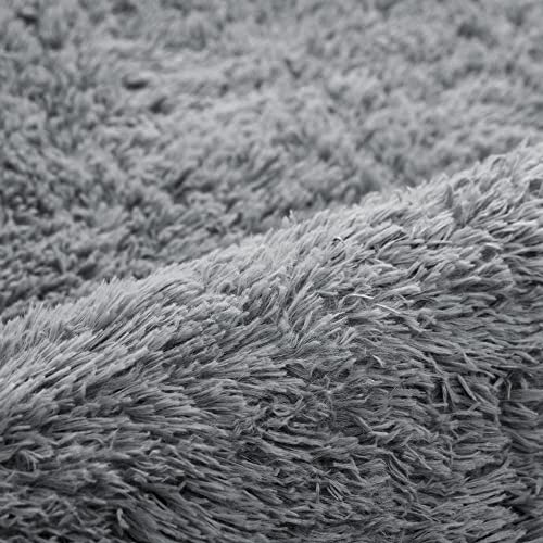 Aspire Homeware Rugs Living Room - Grey Area Rugs for Bedroom Anti Slip - Modern Super Soft Thick Pile Small Fluffy Shaggy Rug Non Shedding, 50cm x 80 cm
