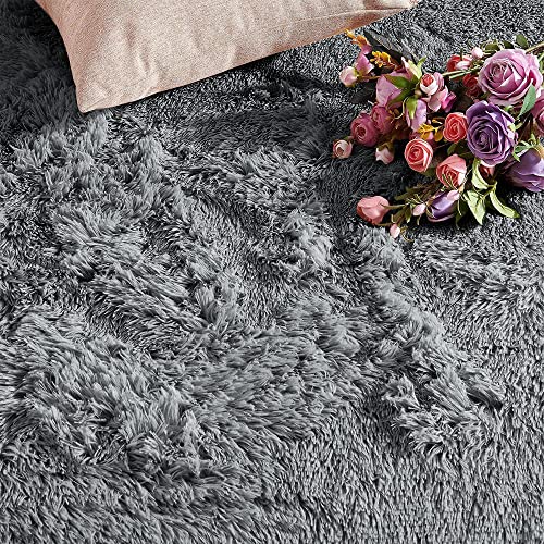 Aspire Homeware Rugs Living Room - Grey Area Rugs for Bedroom Anti Slip - Modern Super Soft Thick Pile Small Fluffy Shaggy Rug Non Shedding, 50cm x 80 cm