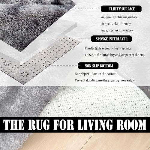 Uryedo Homeware Rugs Living Room Large Soft Touch Rug Area Rugs for Bedroom Anti Slip Modern Super Soft Thick Pile Fluffy Shaggy Rug Non Shedding(80x160 cm)-Dark Grey