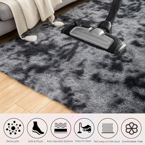 Uryedo Homeware Rugs Living Room Large Soft Touch Rug Area Rugs for Bedroom Anti Slip Modern Super Soft Thick Pile Fluffy Shaggy Rug Non Shedding(80x160 cm)-Dark Grey