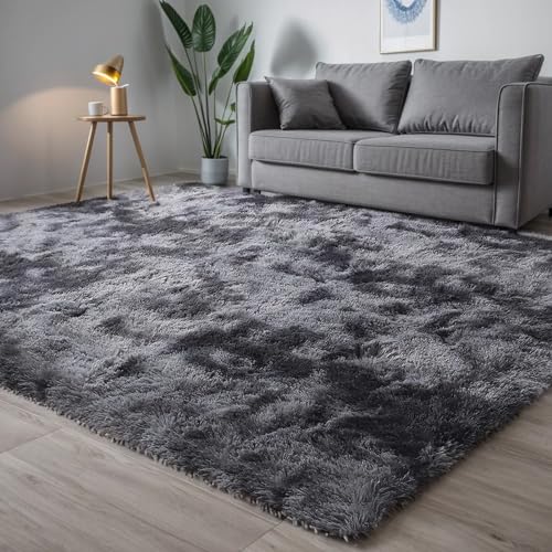 Uryedo Homeware Rugs Living Room Large Soft Touch Rug Area Rugs for Bedroom Anti Slip Modern Super Soft Thick Pile Fluffy Shaggy Rug Non Shedding(80x160 cm)-Dark Grey