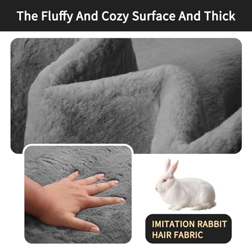 Sour Lemon Soft Rugs Living Room, Faux Rabbit Fur Rug Grey Area Rugs for Bedroom Rug, Luxury Anti Slip Rug Large Smooth Floor Carpet Short Pile Area Rug for Living Room, Bedroom, Kids Room 200X300CM