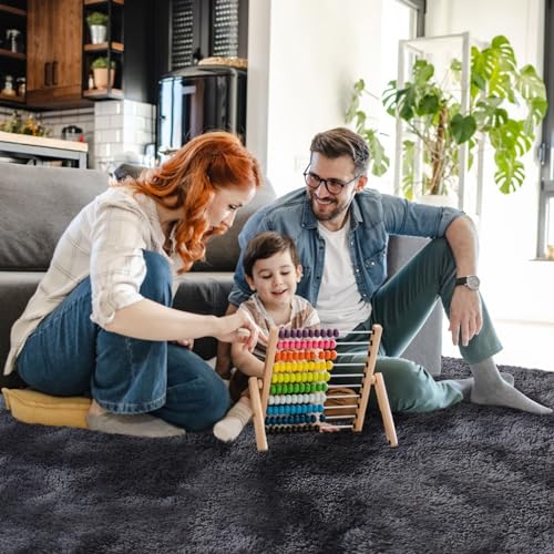 SOANNY Living Room Rug, Bedside Rug Soft Fluffy Lounge Rugs For Living Room Bedroom Dorm Nursery Kids Room, Luxury Tie-dyed Shag Throw Area Rug Decor Carpet, Dark Grey, 90x150 cm