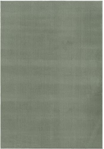 the carpet Relax Modern Fluffy Short Pile Rug, Non-Slip Underside, Washable up to 30 Degrees, Super Soft, Fur Look, Green, 80 x 150 cm